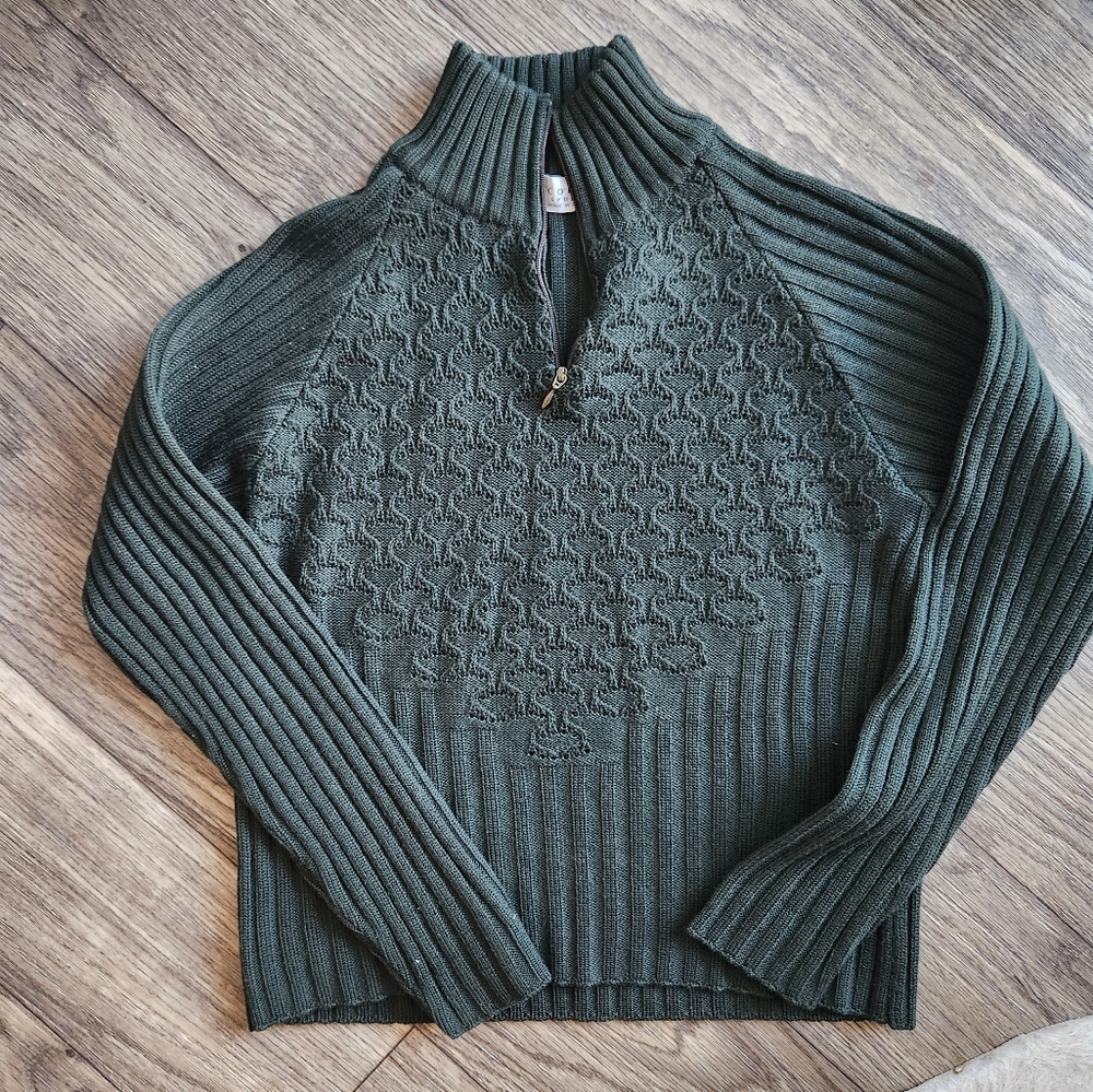 Como Sport Vintage Green Merino Wool Mock Neck Sweater Size Small